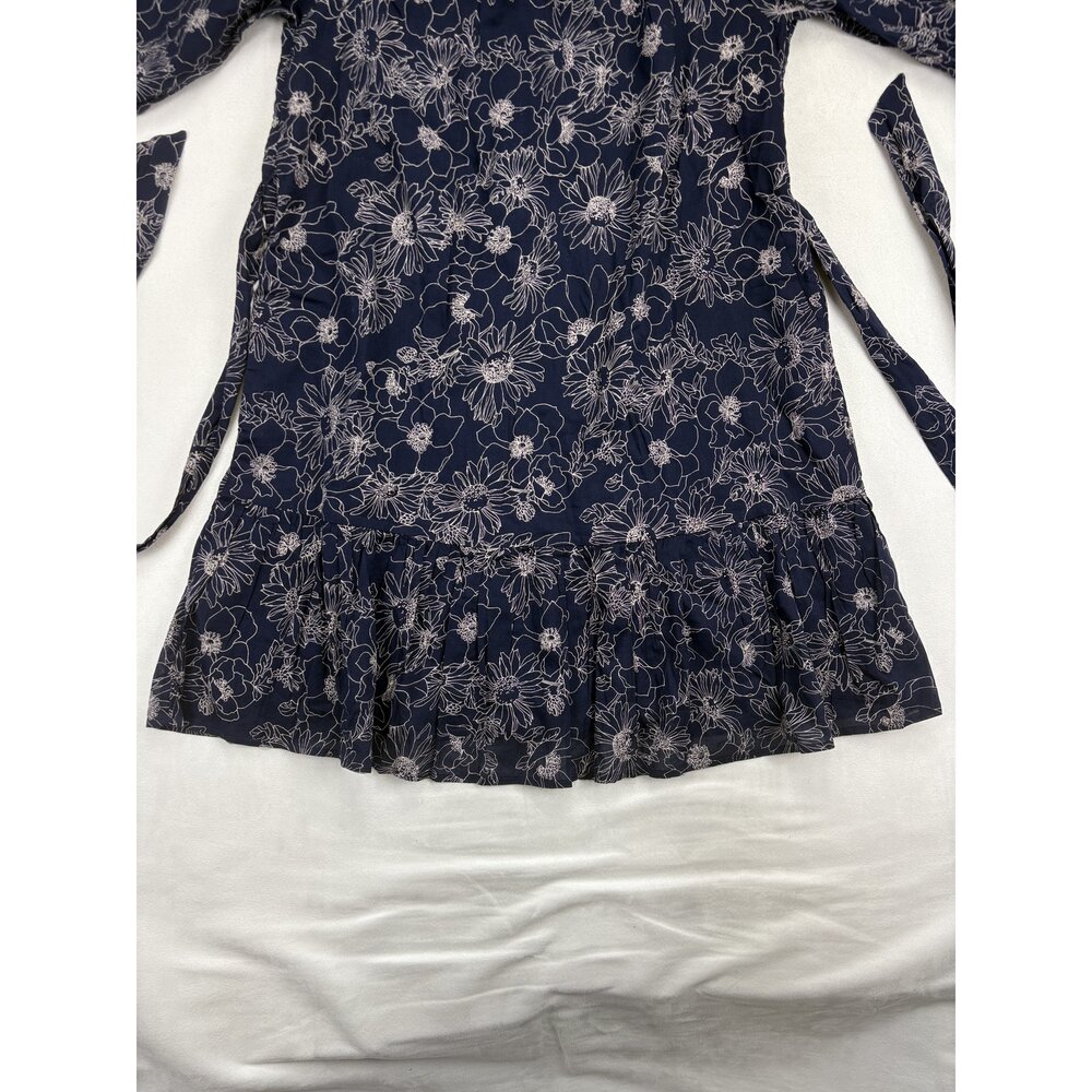 Gap Floral Midi Dress Size S Ruffle Hem Tie Waist Navy - Picture 7 of 12